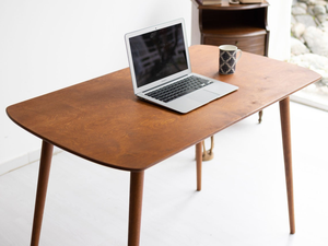 Bureau d'écriture ovale arrondi en bois de noyer, style minimaliste, mobilier de bureau moderne du milieu du siècle, fait main en bois - Product Image 5