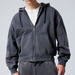Fabricant de sweats à capuche zippés personnalisés pour hommes, en molleton bouclette lourd 460 g/m², coupe ample et courte, épaules tombantes - Product Image 2