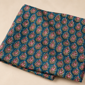 Teal Blue Floral Stripe Hand Block Printed Cotton Fabric <b>Set</b> With Buta Motif For Dress Kurta <b>Sewing</b> Home Textile Craft Apparel - Product Image 4