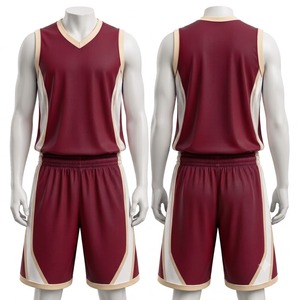 Men's Maroon Basketball Jersey Set Sleeveless V-Neck Tank Top With Elastic Waist Shorts Moisture Wicking <b>Athletic</b> Wear - Product Image 1