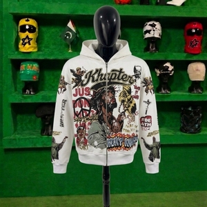 Sudadera con capucha y cremallera para hombre con estampado gráfico, estilo urbano personalizado, diseño artístico vintage - Product Image 1