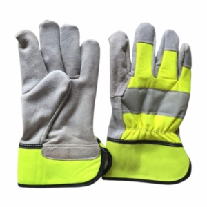 Gants de travail en cuir de vachette pleine fleur fluorescent anti-vibration haute performance avec manchette de sécurité résistante à la chaleur SAFETY - Product Image 1