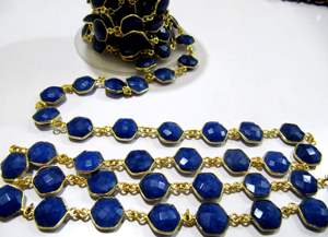 Chaîne de connecteurs hexagonaux facettés en saphir bleu teinté, 10 mm, plaquée, vendue au mètre - Product Image 3
