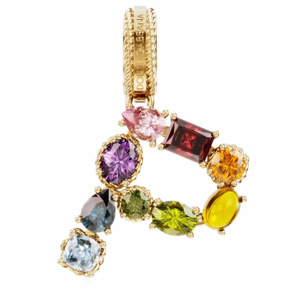 18K Gold Pendant Necklace With Multicolor Gemstones Luxury Women Jewelry - Product Image 1