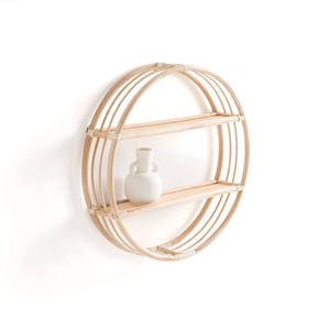 Vintage Circle Rattan <b>wall</b>-<b>mounted</b> <b>shelf</b> Round Bamboo Floating <b>Shelf</b> 2 Tier Living Room Plant Pot Decorative Storage Organizers - Product Image 2