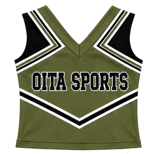 Haut d'uniforme de cheerleading vert olive sans manches, col en V, pour femmes et filles, idéal pour les spectacles, les équipes de danse et les compétitions - Product Image 1