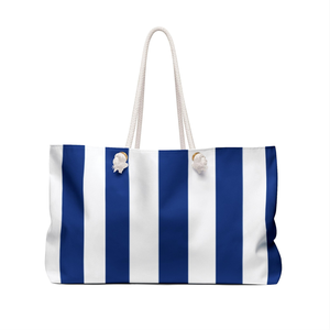Navy Blue White Stripe Rope Handle Weekender <b>Bag</b> Coastal Beach Tote Large Capacity Travel Overnight Carryall Womens Handbag - Product Image 2