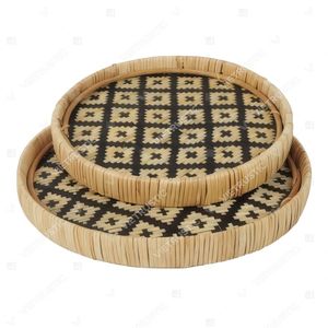 PIXEL TONE Handmade Serving <b>Tray</b> Bamboo Rattan <b>Tray</b> <b>Kitchen</b> <b>Tray</b> Holder Home Décor - Product Image 5