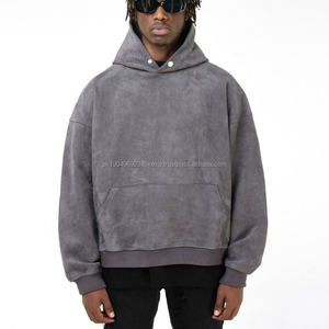 Sweat-shirt en tissu suédé artificiel personnalisé en usine, sweat-shirt court délavé à l'acide, sweat-shirt ample à coupe carrée délavé à la pierre pour homme - Product Image 1