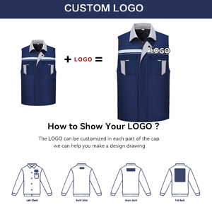 Gilet de travail réfléchissant bleu marine pour homme avec col et poches rouges, impression de logo personnalisée, matière polyester - Product Image 6
