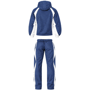 <b>Navy</b> Blue White Hooded Tracksuit Set Full Zip Jacket Straight Leg Pants Custom Team Training Athletic Sportswear Two Piece - Product Image 2