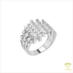 Premium Lab Grown Diamond 925 Silver <b>Open</b> Band <b>Ring</b> With Raised Rectangular Stone Details For Importers - Product Image 2