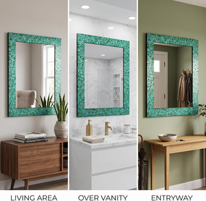 Espejo de Pared Rectangular de Mosaico Verde Esmeralda Hecho a Mano con Marco de Azulejos de Vidrio Texturizado, Espejo Decorativo de Lujo - Product Image 2