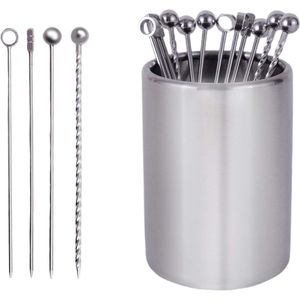 Set di 12 Spiedini Premium in Acciaio Inox 304 per Cocktail, Riutilizzabili, con Supporto, Marmitte - Product Image 1