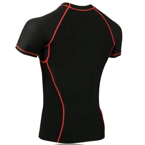 Men Black Short Sleeve Rash Guard <b>Compression</b> <b>Shirt</b> Quick Dry Athletic Top Red Trim Spandex Polyester - Product Image 3