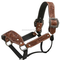 Licol de cheval usiné floral en cuir de vache d'Argentine de qualité supérieure licou de cheval en cuir gaufré floral de style occidental avec boucle de créateur