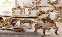 Ensemble de table à manger moderne en teck doré royal sculpté à la main, durable et sur mesure, DSTEXPORTS Inde
