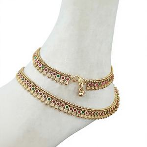 Par de Tobilleras de Oro Sólido de 22K, Payal Indio Tradicional, Esmalte Multicolor, Joyería Corporal Meenakari, para Novia, Boda - Product Image 1