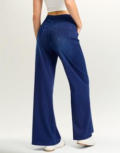 Pantalon en jean large pour homme, taille haute, coupe ample, couleur unie, taille élastique, décontracté, avec poches - Product Image 5