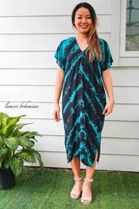 Nuevo diseño de moda Tie Dye Maxi vestido multicolor patrón sólido estilo lindo manga Lino cintura Natural vacaciones orden modelo - Product Image 4