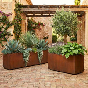 High Quality Design Round Rust Finish Metal Outdoor Planter Modern Industrial Style Freestanding Garden Container Planters - Product Image 5
