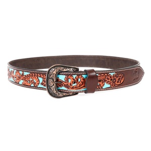 Ceinture en cuir pleine fleur tanné végétal, faite sur mesure, sculptée à la main, à motifs floraux en relief, unisexe, pour jeans - Product Image 4