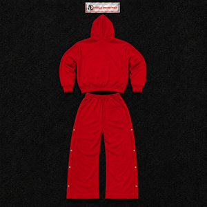 Survêtement unisexe rouge à capuche, fermeture éclair intégrale, couleur unie, coton, vêtements décontractés, saison d'automne, coupe régulière avec poches latérales, course à pied, entraînement - Product Image 6