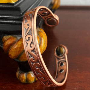 Bracelet ajustable unisexe en cuivre massif avec doubles aimants internes, bijou thérapeutique ayurvédique bio-énergétique, cadeau pour la santé - Product Image 1