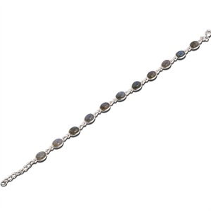 Natural <b>Labradorite</b> 925 Sterling Silver Adjustable Chain Link <b>Bracelet</b> Minimalist Dainty Oval Gemstone Jewelry 7gm Gift For Her - Product Image 1