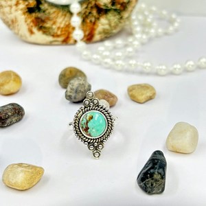 Bague ronde turquoise, bijou artisanal en argent sterling, style bohème, pierre précieuse, pour femme, cadeau - Product Image 2