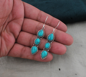 Boucles d'oreilles pendantes en argent sterling 925 avec serti clos en jade violet, 3 pierres en forme de goutte, bijoux de luxe unisexe pour femmes, vente en gros - Product Image 2
