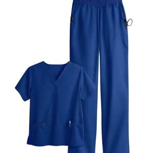 Conjunto de Uniforme Médico Elástico y Cómodo para Hospital, Transpirable, Mezcla de Algodón, Blusa con Cuello en V y Pantalón de Pierna Recta, Venta al por Mayor - Product Image 3