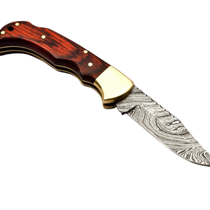 Custom Handmade Damascus <b>Steel</b> Lock Back Folding Knife with Red Wood Handle Patterned Blade Pocket Knives for Camping <b>Outdoor</b> - Product Image 4