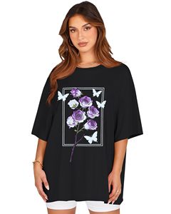 T-shirts à col rond pour femmes, imprimés floraux, graphiques DTF, 100% coton, t-shirts graphiques, t-shirts d'été, manches courtes, amples, confortables - Product Image 1