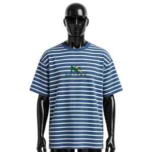 T-shirt unisexe NEXTEX à rayures bretonnes, bleu pierre, en jersey de coton doux, col rond, décontracté - Product Image 2