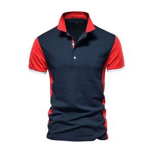 Men's <b>Navy</b> Blue And Red Color Blocked Short Sleeve Polo Shirt Regular Fit Casual Knitted Design - Product Image 1