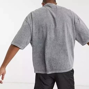 T-shirt en coton gris surdimensionné pour homme, manches courtes, col rond, décontracté, couleur unie, jersey tricoté, design simple - Product Image 4