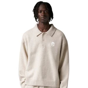 Pull en maille à manches longues pour homme, col boutonné texturé, beige, doux, décontracté, hiver, mélange de coton, OEM - Product Image 3