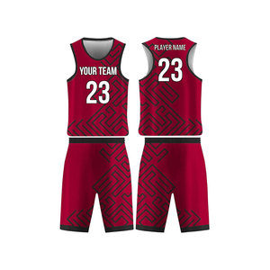 Ensemble de maillots de basket-ball personnalisés, motif géométrique rouge, impression sublimée, évacuation de l'humidité, vêtements de sport unisexes pour adultes - Product Image 1