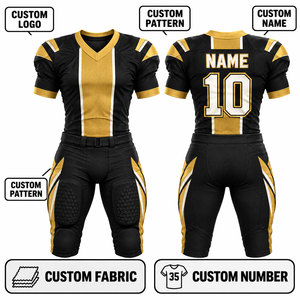Ensemble d'uniformes de football américain personnalisés, col en V, manches courtes, tissu respirant, pantalon ajusté, jersey sublimé en polyester pour adultes - Product Image 1