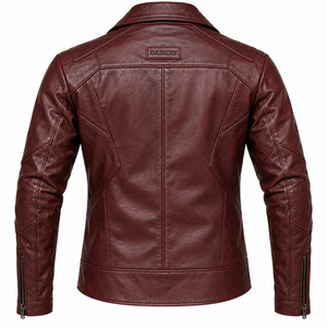 Chaqueta de Motociclista de Cuero Vacuno Genuino Color Borgoña, Cierre Asimétrico, Panel Geométrico, Unisex, Prenda Exterior para Motociclistas, Fabricación Personalizada - Product Image 2