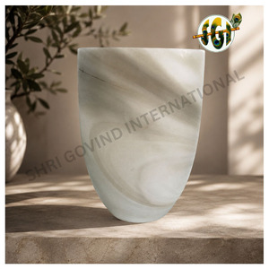 Shri Govind International Handmade Stone Tabletop Vase Irregular Shape Minimalist Design for Floral Display - Product Image 1