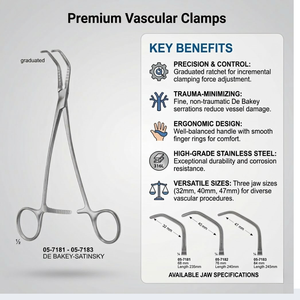 Pinza de Oclusión Tangencial Atraumática DeBakey Satinsky de 240 mm |   Instrumento Quirúrgico Cardiovascular |   Acero Inoxidable - Product Image 2