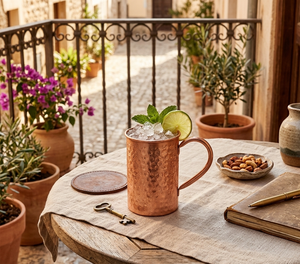 Tasse en céramique élégante en cuivre martelé de Moscou Mule Tasse à bière classique avec verres d'appel pour les fêtes et les cadeaux d'affaires - Product Image 1