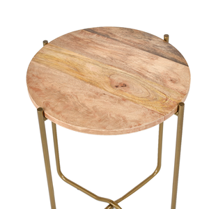 Contemporary Round Wooden End <b>Table</b> with <b>Gold</b> Metal Legs for Living Room and Bedroom Furniture - Product Image 2