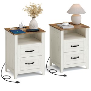 Pine <b>Wood</b> <b>Rustic</b> Distressed Nightstand Power Outlet-Wholesale Farmhouse Side Table Foldable <b>Wood</b> Handicraft Multi-piece Package - Product Image 2