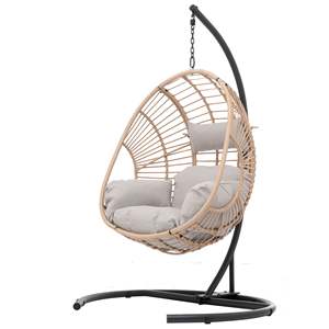 Natural Color Outdoor/Indoor Swing <b>Egg</b> Chair with Beige Cushion Wicker Veneer <b>Product</b> - Product Image 1