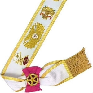 สายสะพายตราสัญลักษณ์โรสครัวซ์ ระดับ 33 ของสมาคมเมสัน คุณภาพสูงมาก สายสะพายระดับ 33 สวยงามด้วยริบบิ้นสีขาว - Product Image 1