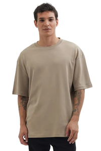 Camiseta de Punto Casual para Hombre, Color Beige, Cuello Redondo, Manga Corta, Talla Grande, 100% Algodón Jersey, Largo Regular - Product Image 2