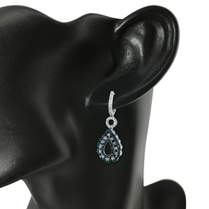 2.07 Cttw Round Cut White Color Enhanced Blue Natural Diamond Teardrop <b>Dangle</b> <b>Earrings</b> for Womens 925 <b>Silver</b> - Product Image 2